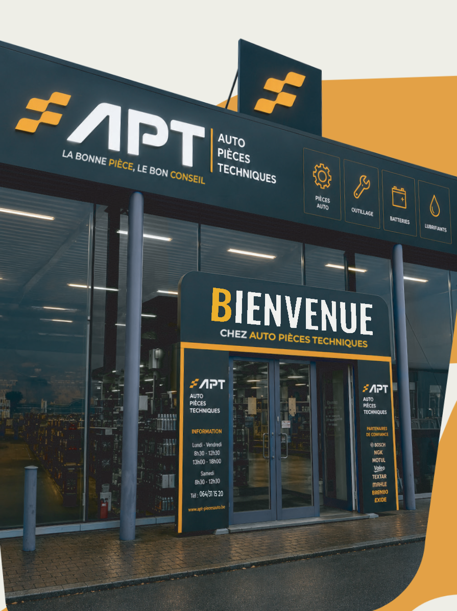 La devanture du magasin APT — Auto Pièces Techniques à La Louvière